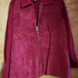Denim&Co Red Leather and Knit Jacket